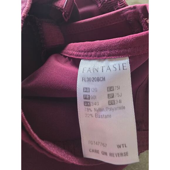 Fantasie Bra 34i Womens Plus Size Underwired Padded Full Coverage Maroon - Picture 5 of 5